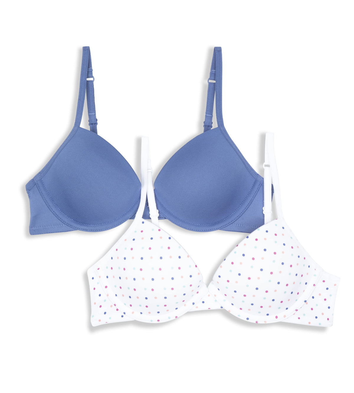 Hanes Girls' Big Molded Underwire Bra (Pack of 2), Multi Dot Print/Magical Blue, 30A
