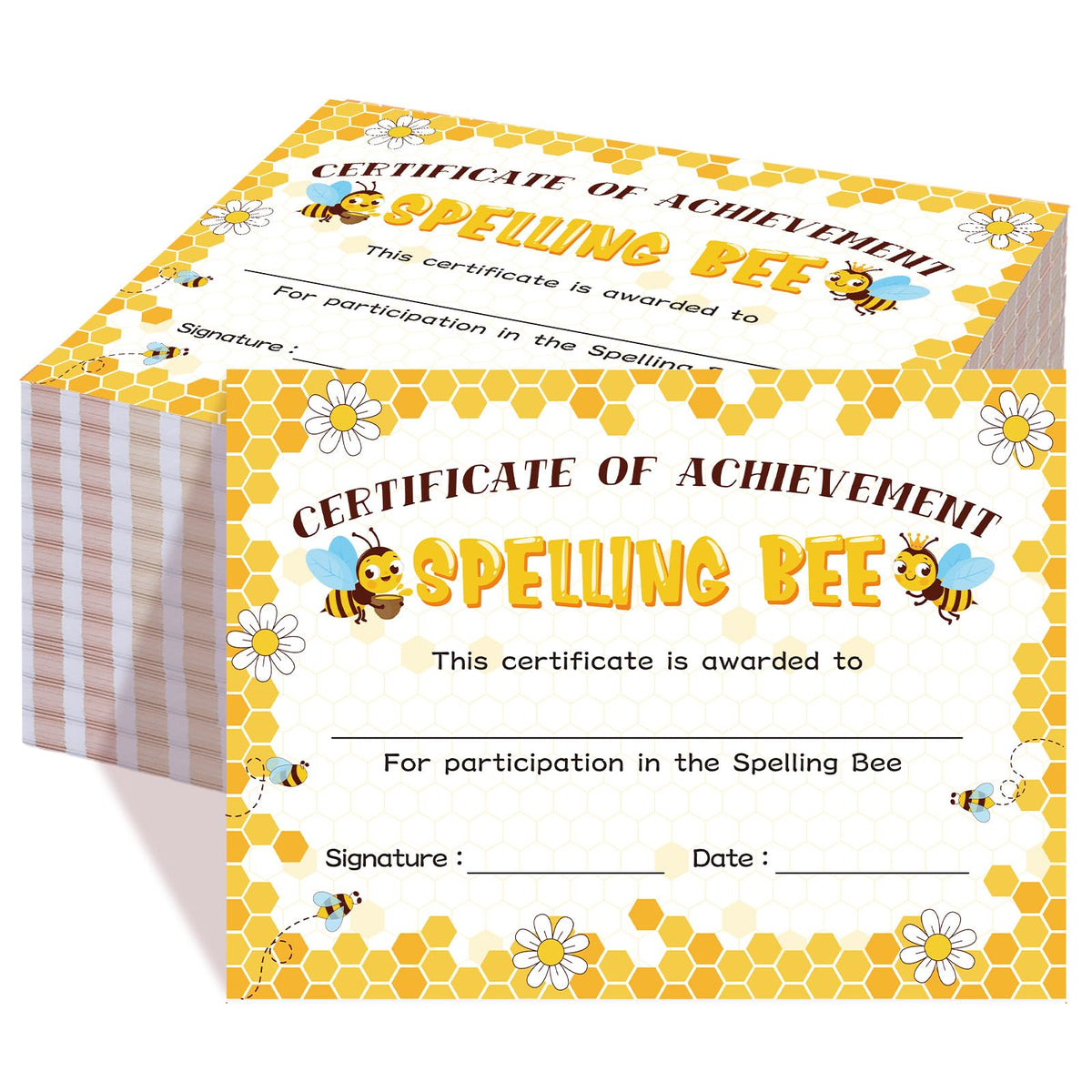 Affrolling 100 Pcs Spelling Achievement Certificate Spelling Bee Award Certificates 11 x 8 Inch Certificate of Achievement Recognition Certificates School Certificates for Kids Students Classroom