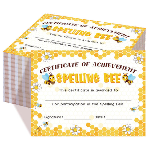 Affrolling 100 Pcs Spelling Achievement Certificate Spelling Bee Award Certificates 11 x 8 Inch Certificate of Achievement Recognition Certificates School Certificates for Kids Students Classroom