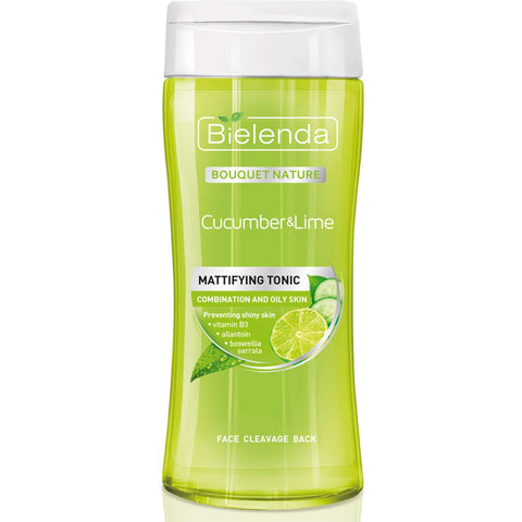 Bielenda Bouquet Nature - Helps Solve The Problems of Shiny, Blemish-Prone Skin, Enlarged and Blocked Pores - Cucumber and Lime Toner - 200 ml