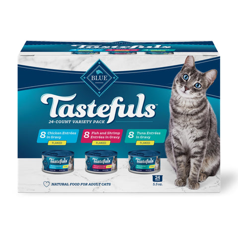 Blue Buffalo Tastefuls Natural Flaked Wet Cat Food Variety Pack, Tuna, Chicken and Fish & Shrimp EntrÃƒÆ’Ã†â€™Ãƒâ€ Ã¢â‚¬â„¢ÃƒÆ’Ã¢â‚¬Â ÃƒÂ¢Ã¢â€šÂ¬Ã¢â€žÂ¢ÃƒÆ’Ã†â€™ÃƒÂ¢Ã¢â€šÂ¬Ã…Â¡ÃƒÆ’Ã¢â‚¬Å¡Ãƒâ€šÃ‚Â©es in Gravy 5.5-oz Cans (24 Count - 8 of Each)