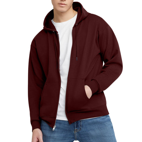 Hanes Comfortblend, EcoSmart Fleece Full-Zip Hoodie for Men, Hooded Sweatshirt, MULLED BERRY, MEDIUM