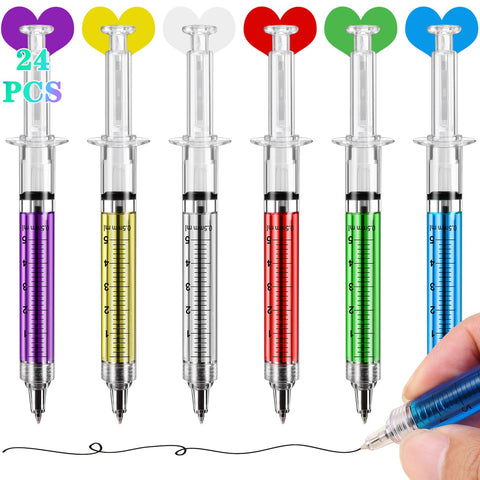 Leery Syringe Pens, Multi-Color Retractable Fun Novelty Pen for Nurses, Nursing Student Party Favor Gifts, Birthdays, Imaginary Doctor Play, School Supplies?24 Pieces?