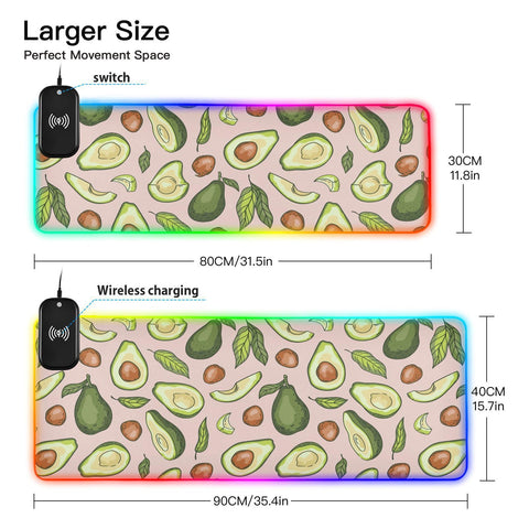 Avocado Wireless Charging Mouse Pad for Mobile Phone Extra Large Gaming Mousepad with 13 Lighting Modes Keyboard Mat for Gaming MacBook PC Laptop Desk Home Office