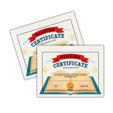 Reading Award Certificate of Achievement | 50 pk 8.5x11â€ for Elementary Students Kids Reading Level Goal Paper Library Award
