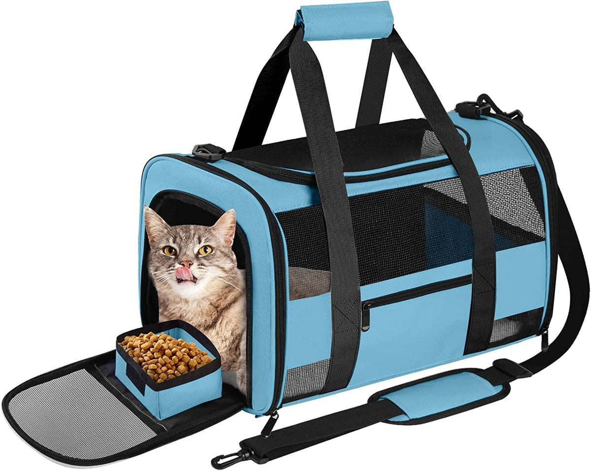 CUSSIOU Large Cat Carrier Dog Carrier, Pet Carrier for 2 Cats Large Cats, Dog Carrier for Small Dogs, Collapsible Soft Sided Pet Carrier for Kitten Puppy Under 25 lbs, Blue