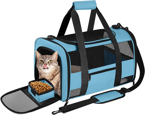 CUSSIOU Large Cat Carrier Dog Carrier, Pet Carrier for 2 Cats Large Cats, Dog Carrier for Small Dogs, Collapsible Soft Sided Pet Carrier for Kitten Puppy Under 25 lbs, Blue