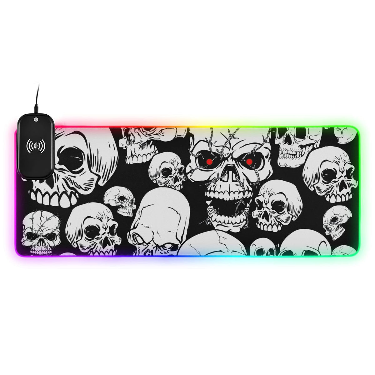 Horror Skull Wireless Charging Mouse Pad for Mobile Phone Extra Large Gaming Mousepad with 13 Lighting Modes Keyboard Mat for Office Home Gaming MacBook PC Laptop Desk
