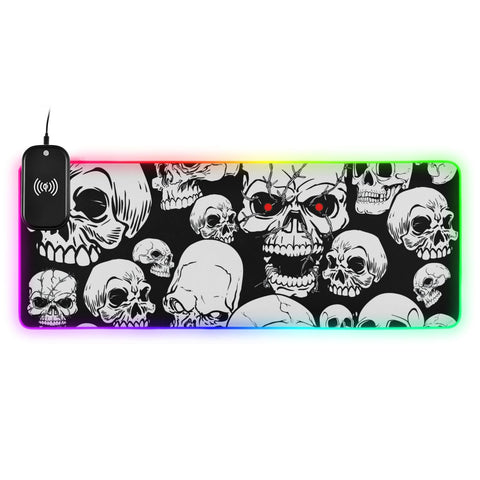 Horror Skull Wireless Charging Mouse Pad for Mobile Phone Extra Large Gaming Mousepad with 13 Lighting Modes Keyboard Mat for Office Home Gaming MacBook PC Laptop Desk