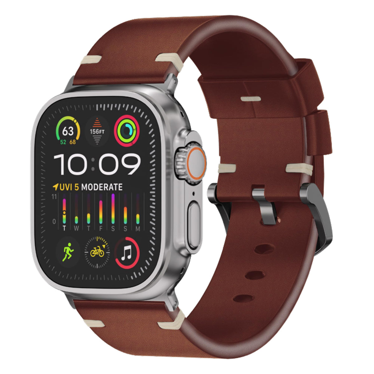 Ultra Supply Co. Leather Band for Apple Watch Ultra 2/1 Genuine Top Grain Leather Strap for Ultra 2, Ultra 49mm (Brown)