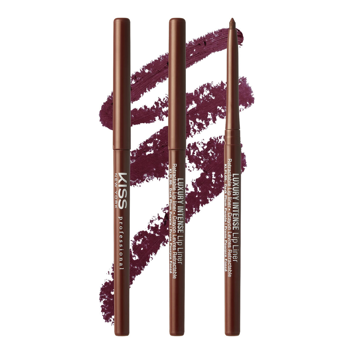KISS New York Professional Lip Liner, Long-Lasting Luxury Intense Lipliner, Creamy Retractable Easy to Use Richly Pigmented Lip Liner Pencil 3 PCS (Dark Plum Purple)