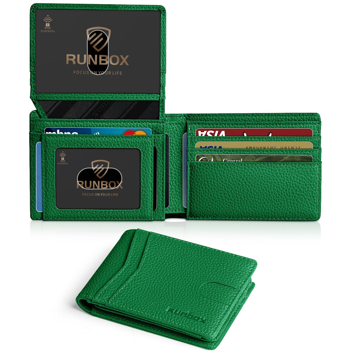 RUNBOX Men's Wallets Slim Rfid Leather 2 ID Window With Gift Box