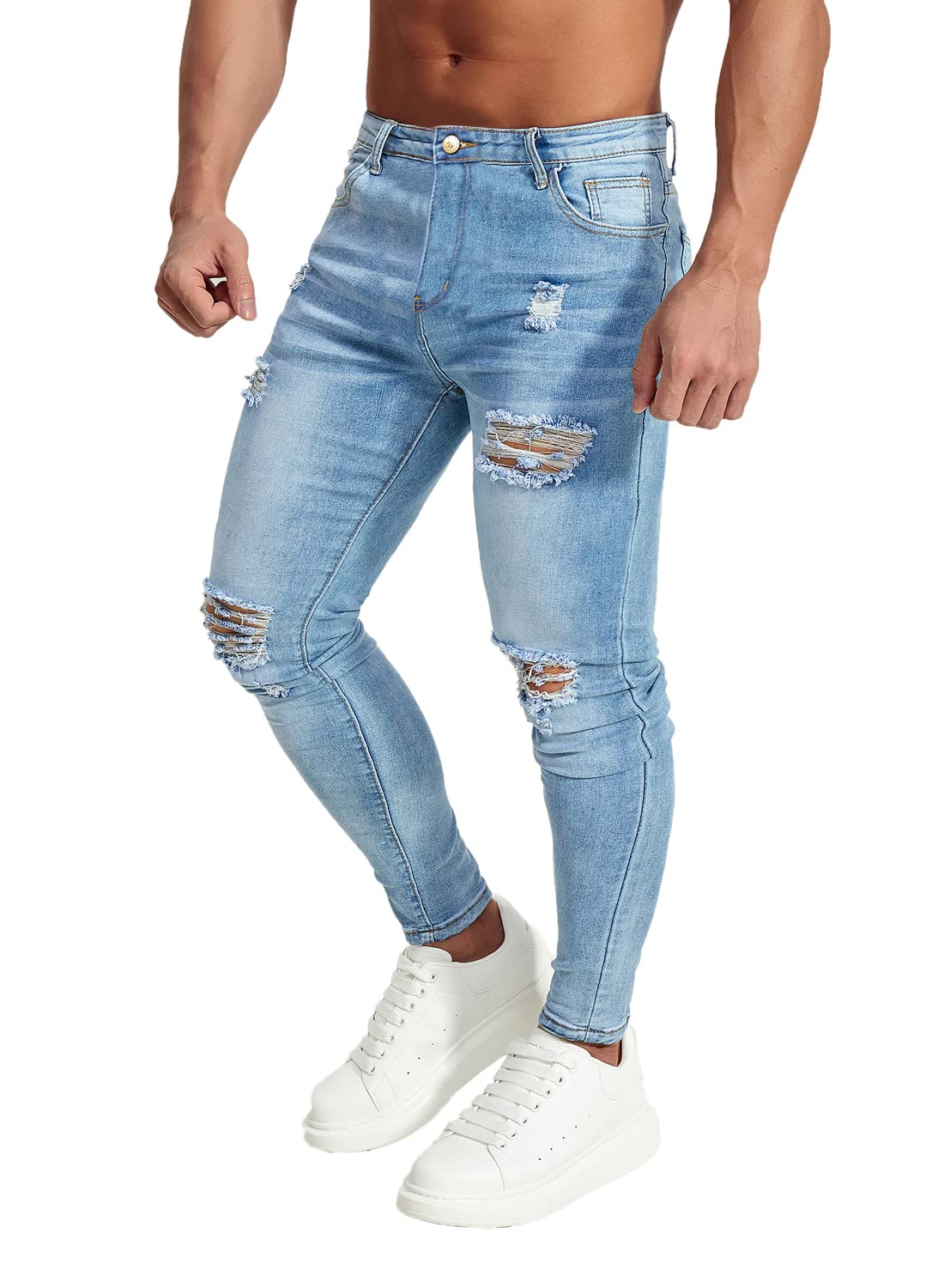 HUNGSON Men's Ripped Skinny Jeans Stretchy Slim Fit Jeans Pants
