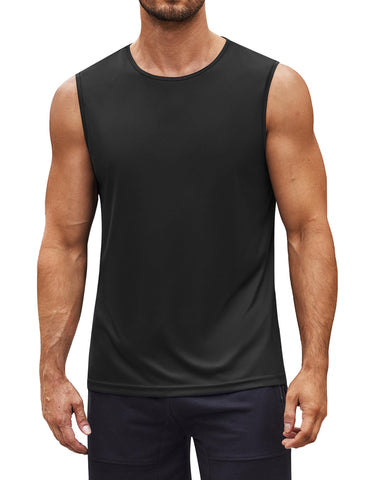 COOFANDY Men's Workout Cut Off Sleeveless Shirts Bodybuilding Gym Muscle Swim Shirt Beach Tee Fitness Running Beach Tank Tops Black