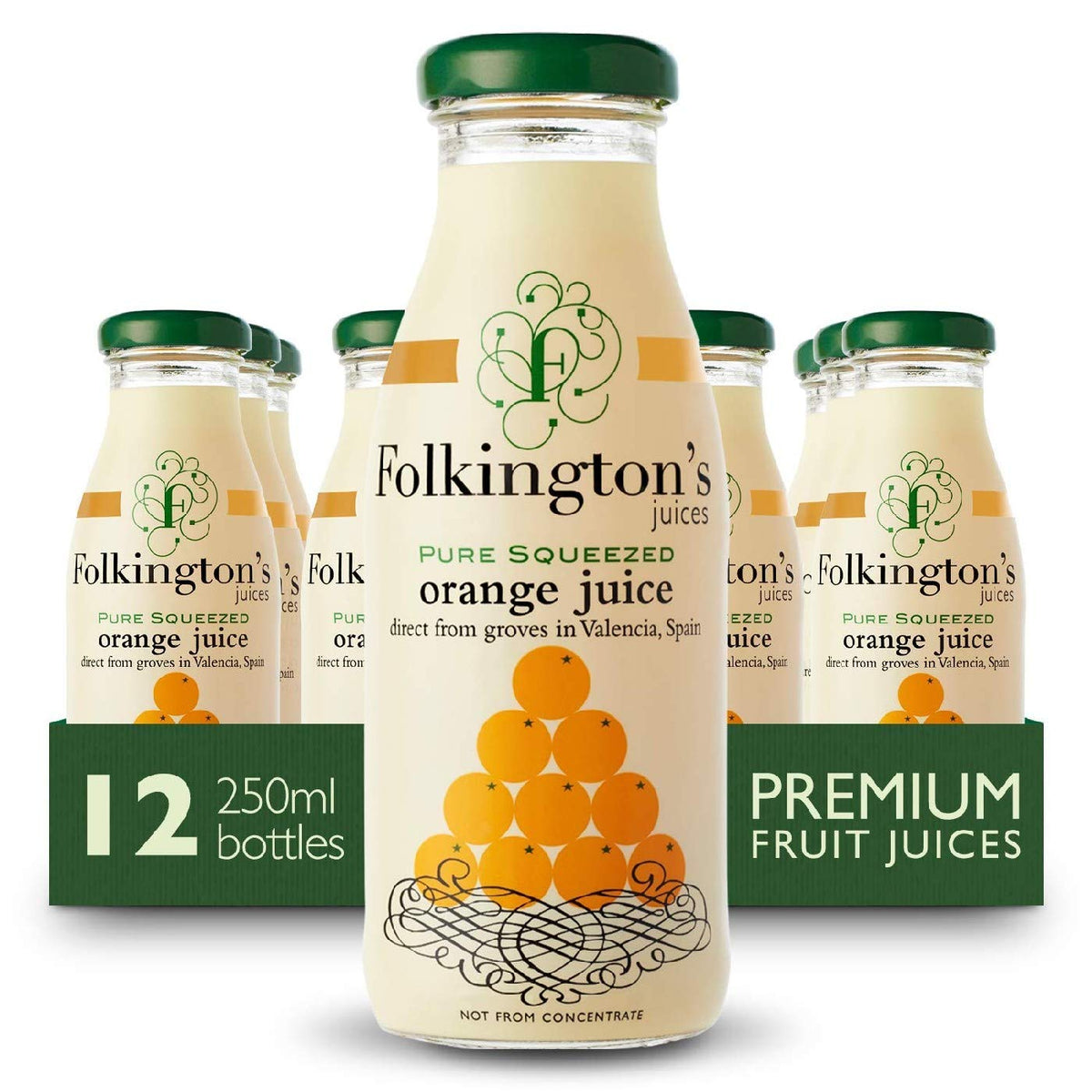Folkingtons Pure Pressed Valencia Orange Juice - 12 x 250ml Bottles