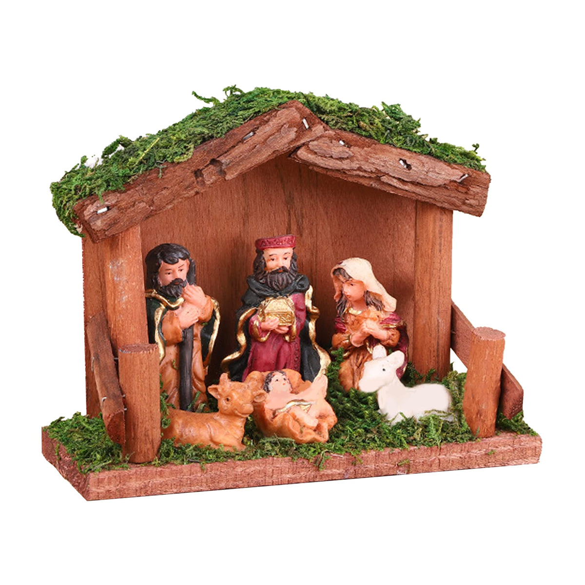 crayfomo Traditional Christmas Nativity Scene?Handmade Wooden Stable and Figurine House Sculpture?Nativity Manger Decoration Ornament