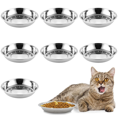 kathson 8 Pcs Stainless Steel Cat Food Bowls, Replacement Whisker Relief Cat Metal Dishes, Shallow Wide Cat&Dog Food and Water Bowl Suitable for Pet Feeding Stand, Dishwasher Safe (9.44 Inch Dia.)