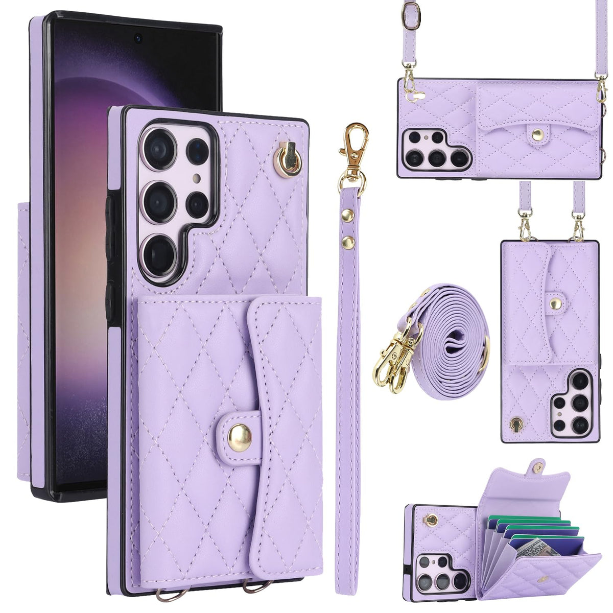 XIMAND for Samsung Galaxy S24 Ultra Accordion Crossbody Wallet Case, 4 Card Slots, RFID Blocking, and Adjustable Strap - Stylish and Versatile Accessory. (Purple)