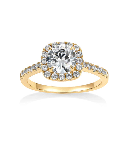 PAVOI 14K Gold Plated Square Halo Engagement Rings | Premium Cubic Zirconia Promise Eternity Ring for Women | Wedding Bands (Yellow Gold, 7)