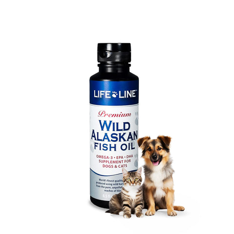 Life Line Pet Nutrition Wild Alaskan Fish Oil Omega-3 Supplement for Skin & Coat - Supports Brain, Eye & Heart Health in Dogs & Cats, 8.5oz