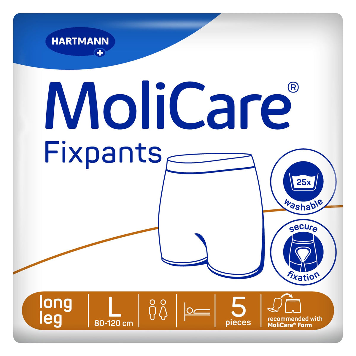 MoliCare Premium Fixpants, Washable to be Used with MoliCare Form for Incontinence, Long Leg, Size L, Pack of 5
