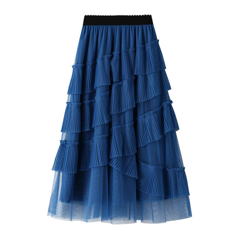 Dirholl Women's A-Line Fairy Elastic Waist Tulle Midi Skirt, Tutu Blue, One Size