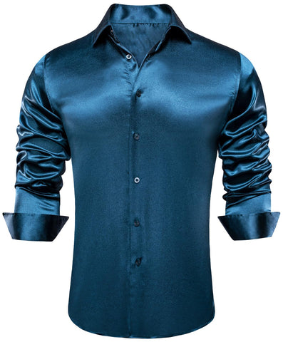 Dubulle Mens Long Sleeve Dress Shirt Floral Paisley Casual Button Down Shirts for Men Wedding Suit,Navy Blues,Medium