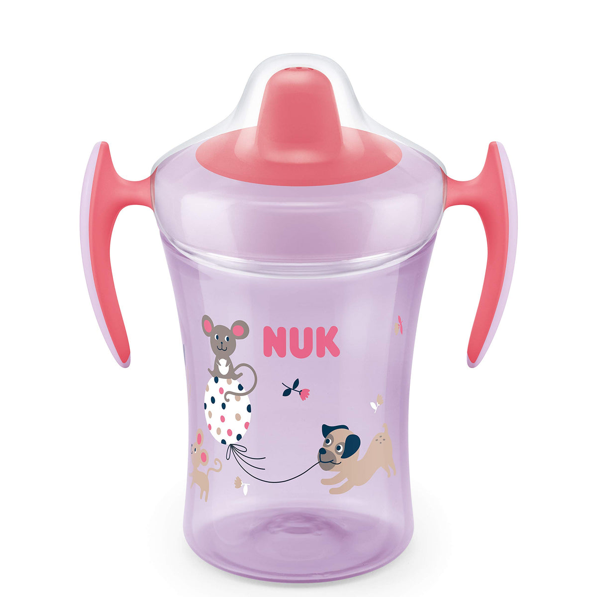 NUK Easy Learning Trainer Cup Spill Proof Drinking Attachment 230 ml from 6 Months 230ml, Assorted Colours (Pink With Dog/Mouse & Pink with Koalas)
