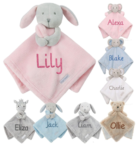 Personalised Baby Comforter Blanket Newborn Christening Shower Gift Boy Girl Keepsake Soft Snuggly Toy Blankie (Pink Bunny)