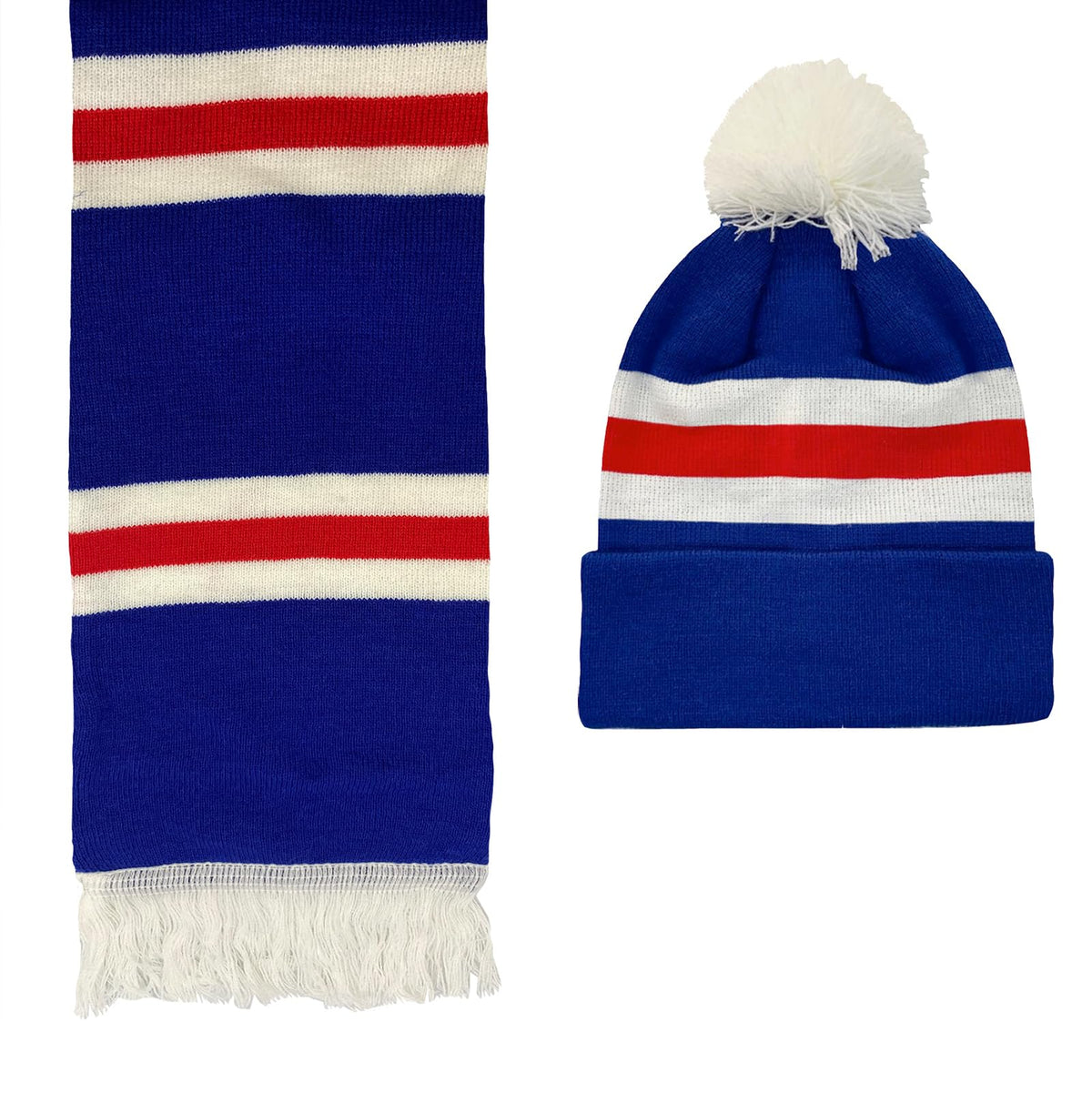 fan originals Rangers Bobble Hat & Scarf Set Retro Football Gift