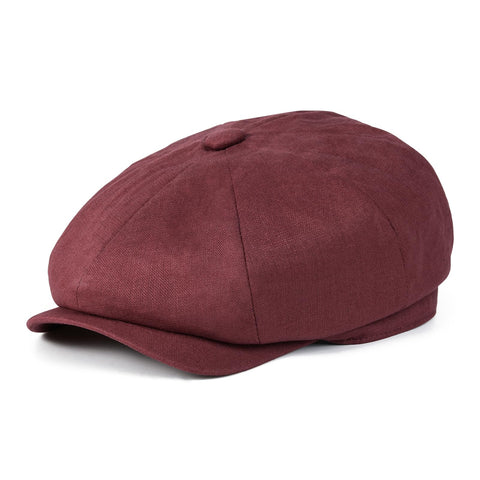 BOTVELA Men's Linen Newsboy Cap Lightweight Flat Cap Breathable Summer Hat (7-7 1/8, Plain Burgundy)