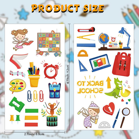 Konsait Back to School Temporary Tattoos Stickers School Bus Learning Tools School Fairy Fake Tattoos for Kids Gift for the First Day of School 136 Pieces