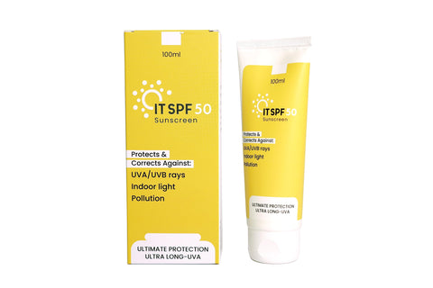 IT SPF-50 Sun Screen, Protects & Corrects Against, UVA/UVB Rays Indoor Light Pollution, Ultimate Protection Ultra Long-UVA (100ML)