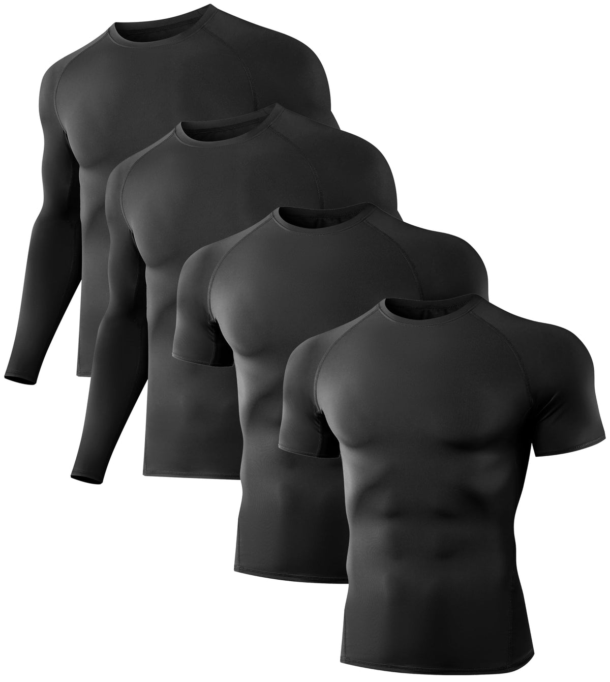 Dalavch 4 Pack MenÃ¢â‚¬â„¢s Compression Shirts Short/Long Sleeve Athletic Workout Rash Guard Sports Undershirt Gear Top for Men 4 Black Small