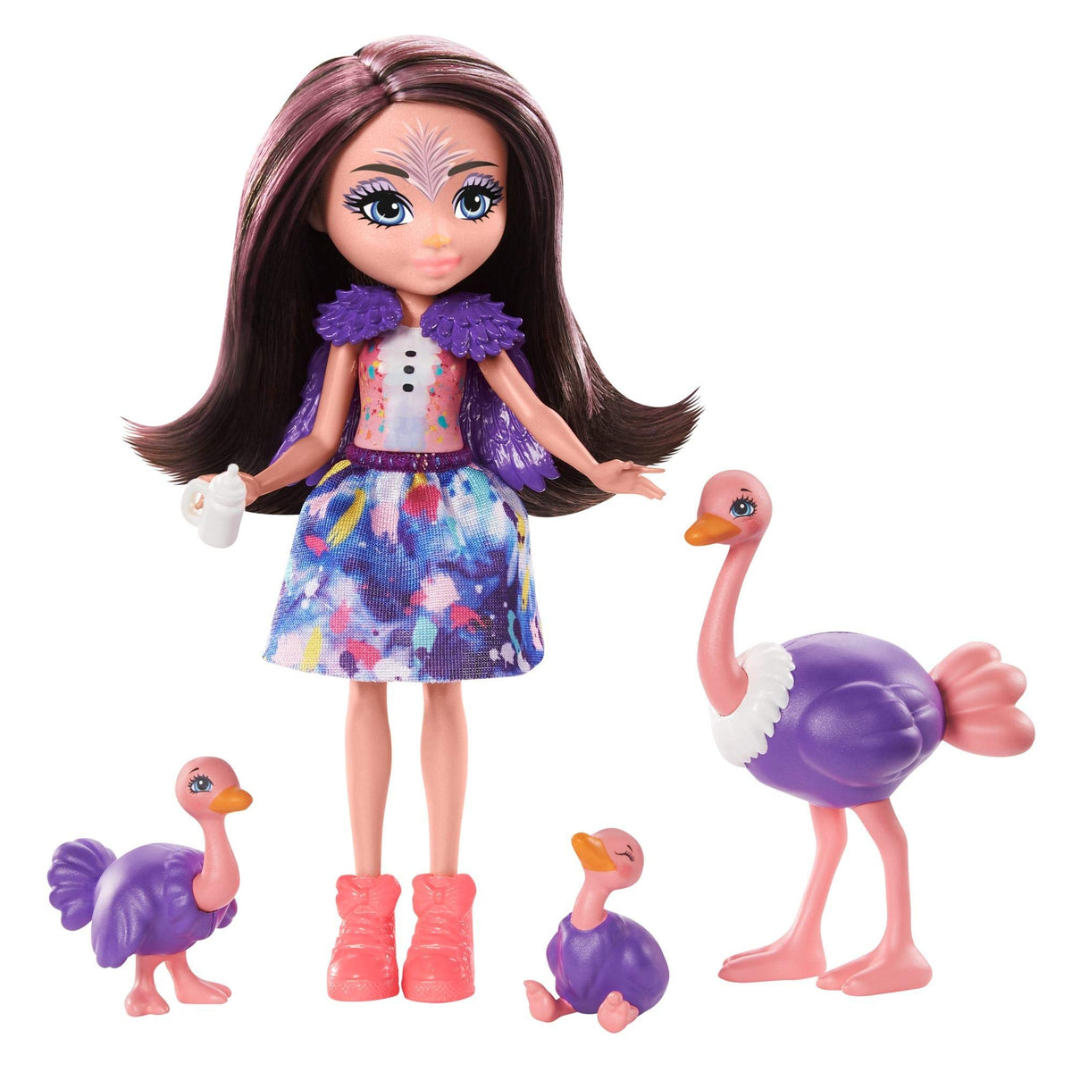 Mattel Enchantimals Family Toy Set, Ofelia Ostrich Doll (6-in) with 3 Animal Figures, Sunny Savanna Collection, Great Gift for 3-8 Year Olds