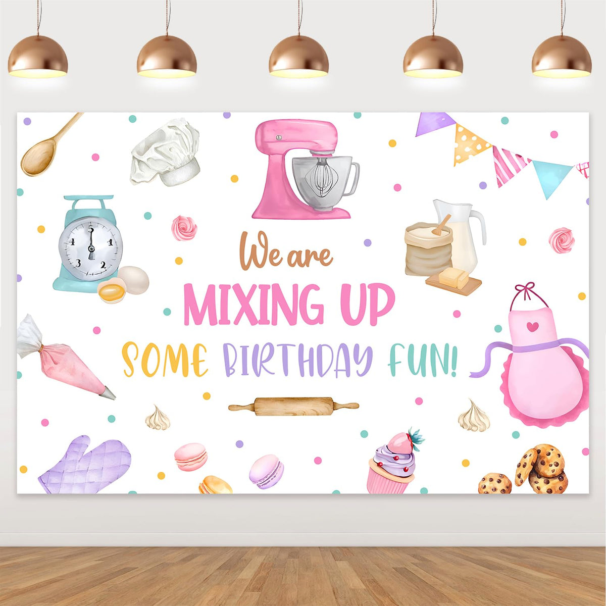 5x3ft Baking Birthday Backdrop We are Mixing up Some Birthday Fun Photography Background Kitchen Cake Party Banner Decorations for Girsl Birthday Party Decor Supplies
