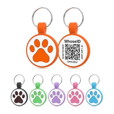 WhoseID QR Code Cat Tag, Modifiable Pet Online Profile Display Page, Multiple Emergency Contact, Silicone Cat Tag, No Jinging, Collar Accessories, Personalized Cat Tag (Small Breeds - 1", Orange)