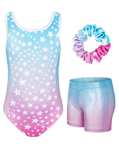 JiAmy Gymnastics Leotards for Girls with Shorts Set, Kids Gymnastics Athletic Outfit Athletic, Sleeveless Dancewear 3Pcs for Kids 3-12 Years