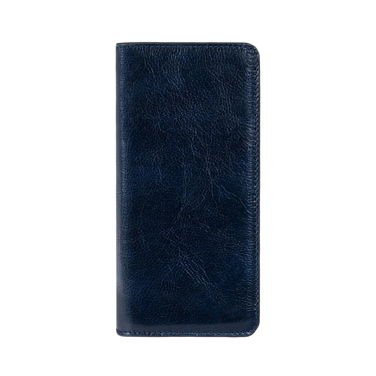 Time Resistance Leahter Wallet - Blue Full Grain Leather Suit Wallet - Breast Pocket Tall Billfold Card Wallet - Luxurious Slim Wallet Made in Italy