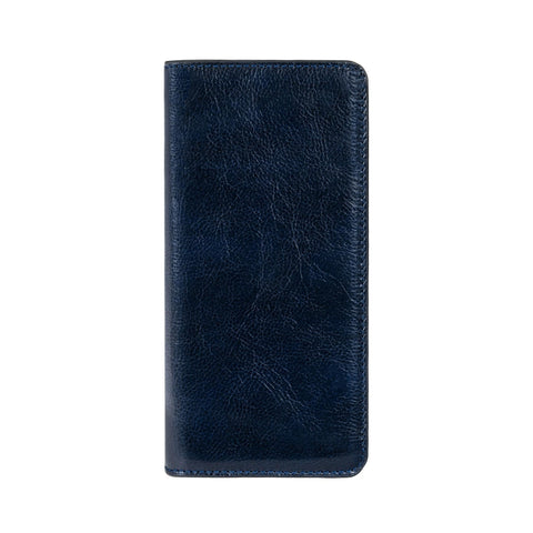 Time Resistance Leahter Wallet - Blue Full Grain Leather Suit Wallet - Breast Pocket Tall Billfold Card Wallet - Luxurious Slim Wallet Made in Italy