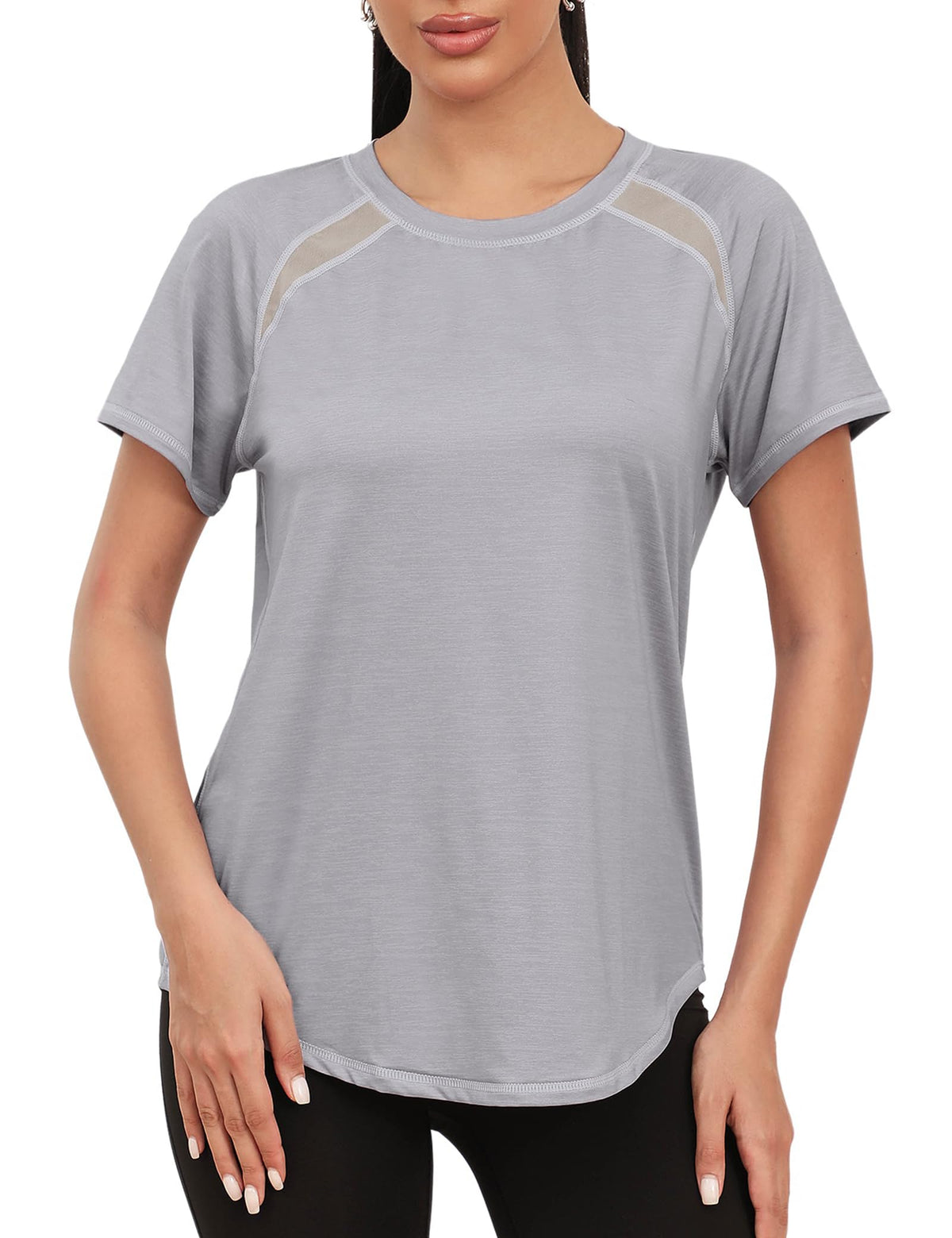 Gyabnw Gym Tops Women Workout Yoga Running Top Quick Dry Sports T-Shirt Ladies Crew Neck Short Sleeve Tee Shirts Light Grey