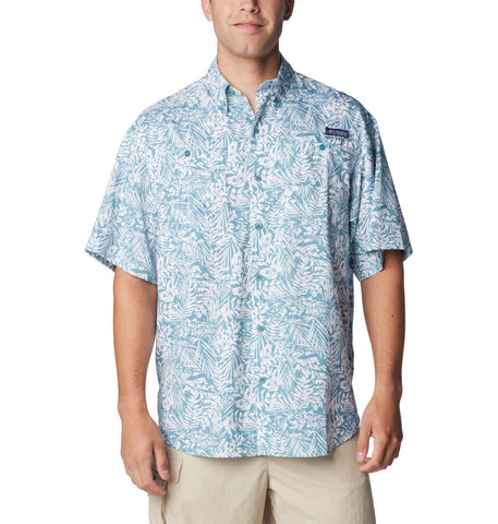Columbia Men's Super Tamiami Short Sleeve Shirt, Canyon Blue/Tunado Tonal, X-Small