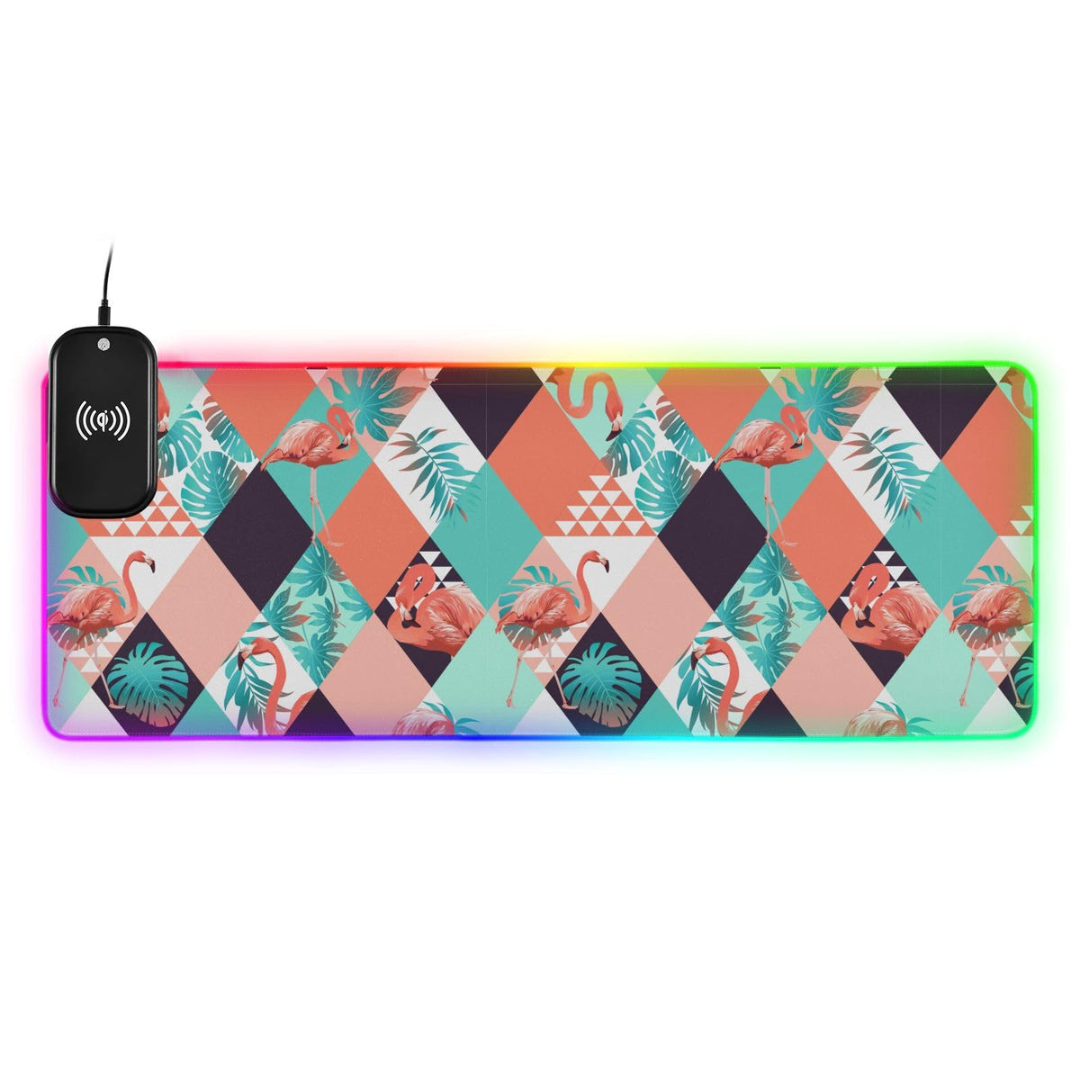 Flamingo (30) Wireless Charging Mouse Pad for Mobile Phone Extra Large Gaming Mousepad with 13 Lighting Modes Keyboard Mat for Gaming MacBook PC Laptop Desk Office Home