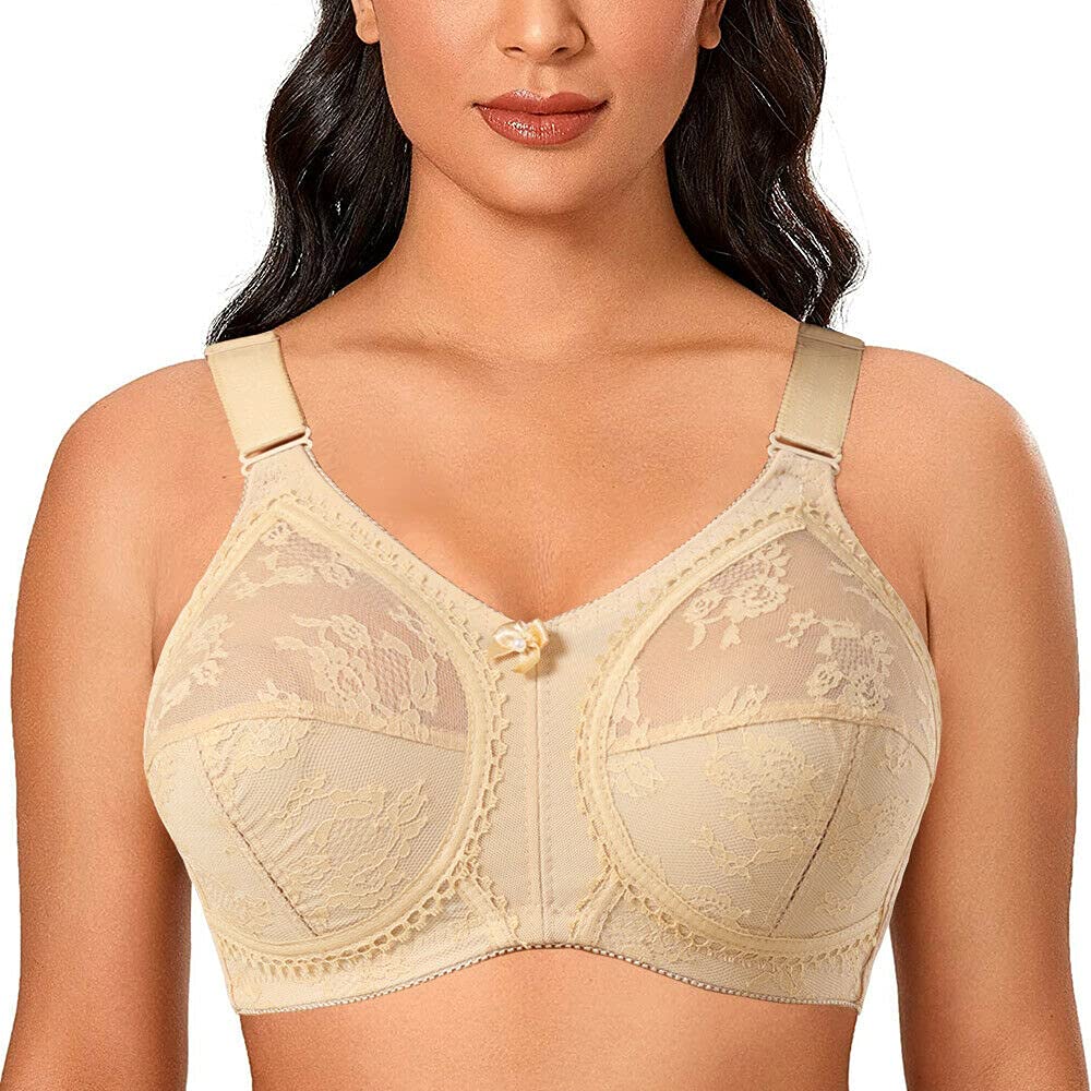 Ayigedu Ladies Plus Size Bra Minimiser Full Coverage Firm Hold Non Padded No Wired 42G Beige