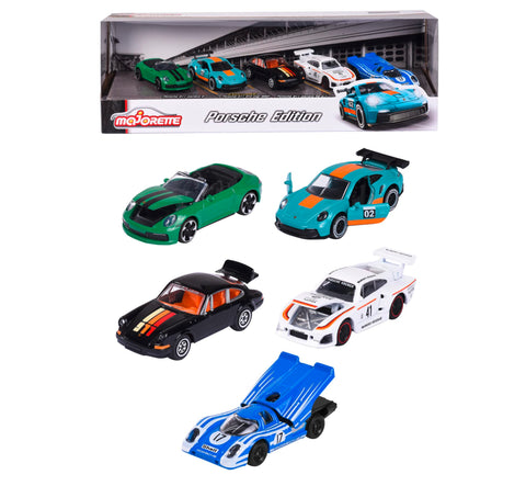 Majorette - PORSCHE MOTORSPORT GIFT PACK (set of 5 toy cars) - 5 model cars (each 7.5 cm) including 2 exclusive car models, for children aged 3 and over