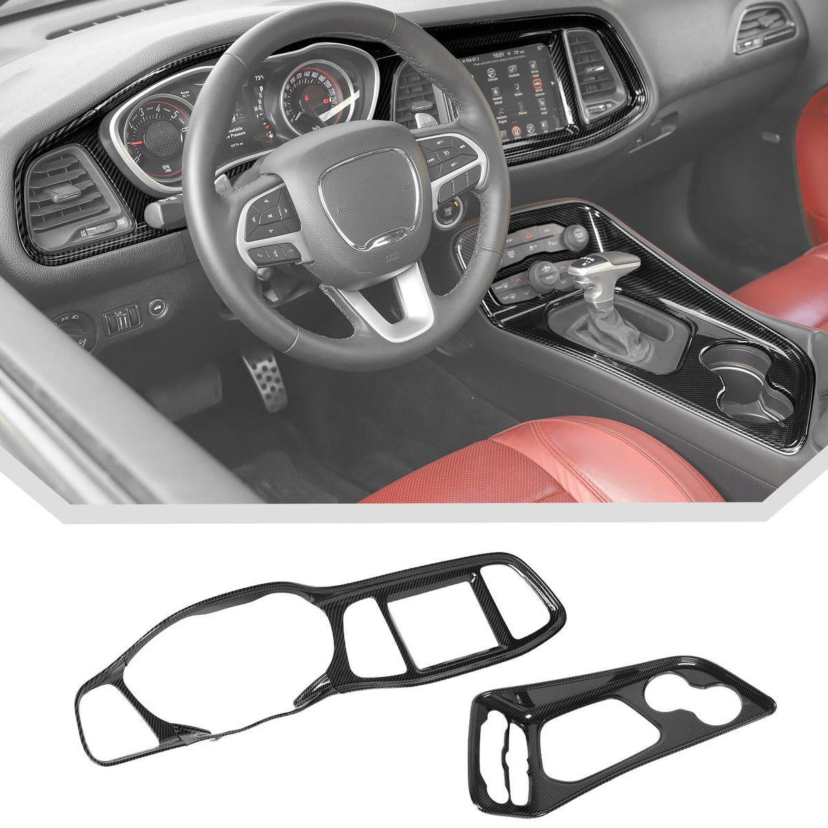 JeCar for Challenger Carbon Fiber Interior Center Console Trim Kit Fit for 2015-2023 Dodge Challenger Interior Accessories (5pcs)