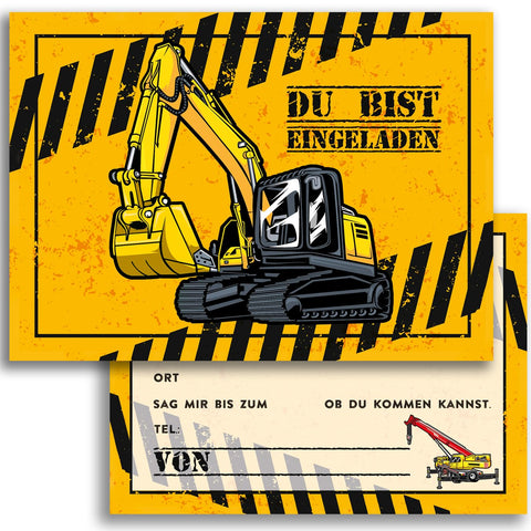 10 Children's Invitation Cards Invitation Children's Birthday Party Digger Crane Construction Site Boys Children's Birthday Party