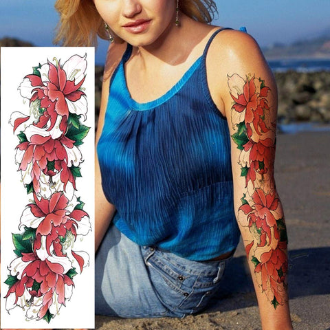 Kotbs 12 Sheets Full Arm Temporary Tattoo, Sexy Temporary Tattoos for Men Women Girls Flowers, Waterproof Full Arm and Half Arm Sleeves Body Tattoo Stickers