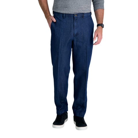 Haggar Men's Casual Classic Fit Denim Trouser Pant-Regular and Big & Tall Sizes, Medium Blue, 32W x 32L