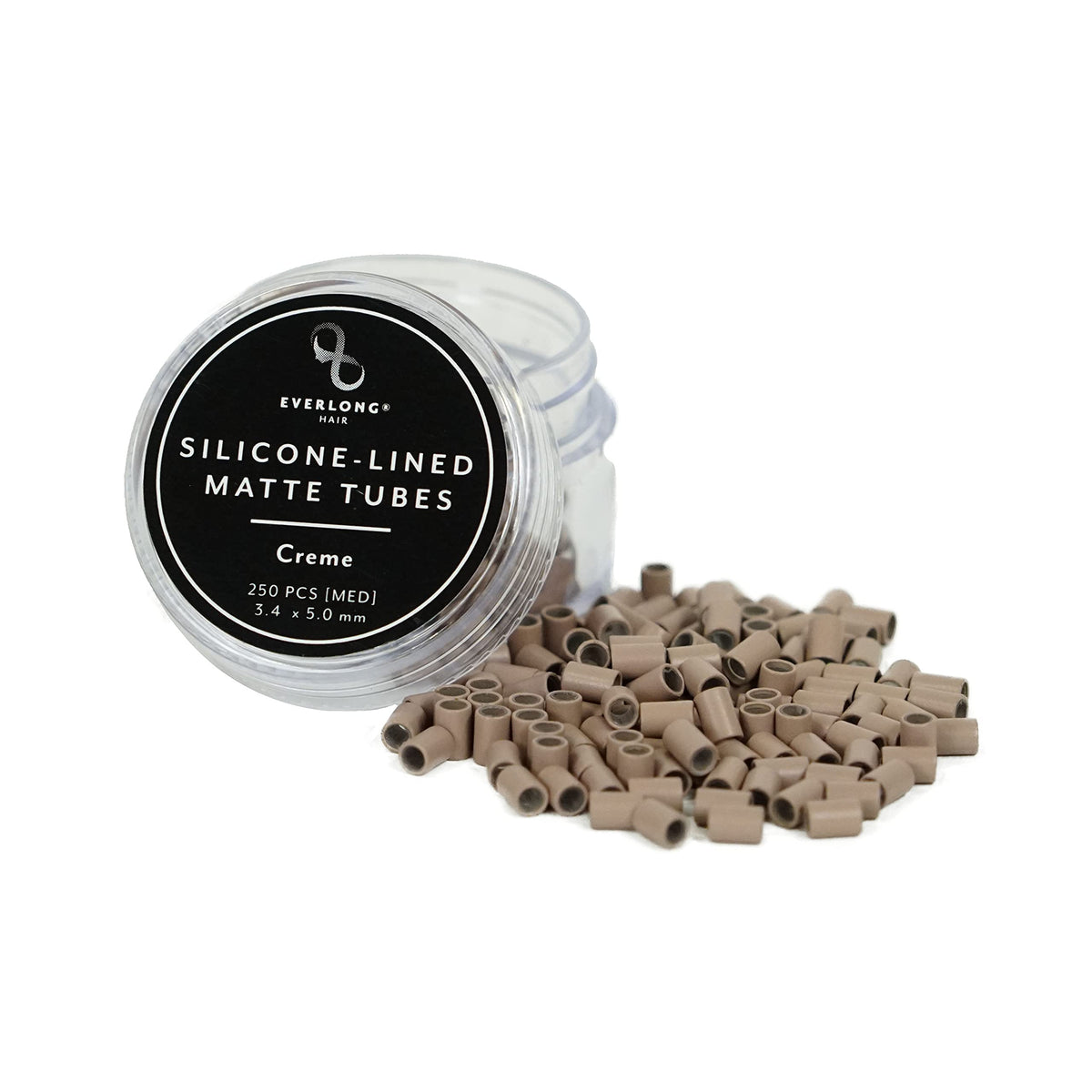 Silicone-Lined Matte Tubes By Everlong Hair | Professional 4-Layer Coated Beads Micro Links Rings | Made with Copper and Silicone Lining for I-Tip Remy Human Hair Extensions (Medium) (250 pcs) (Creme)